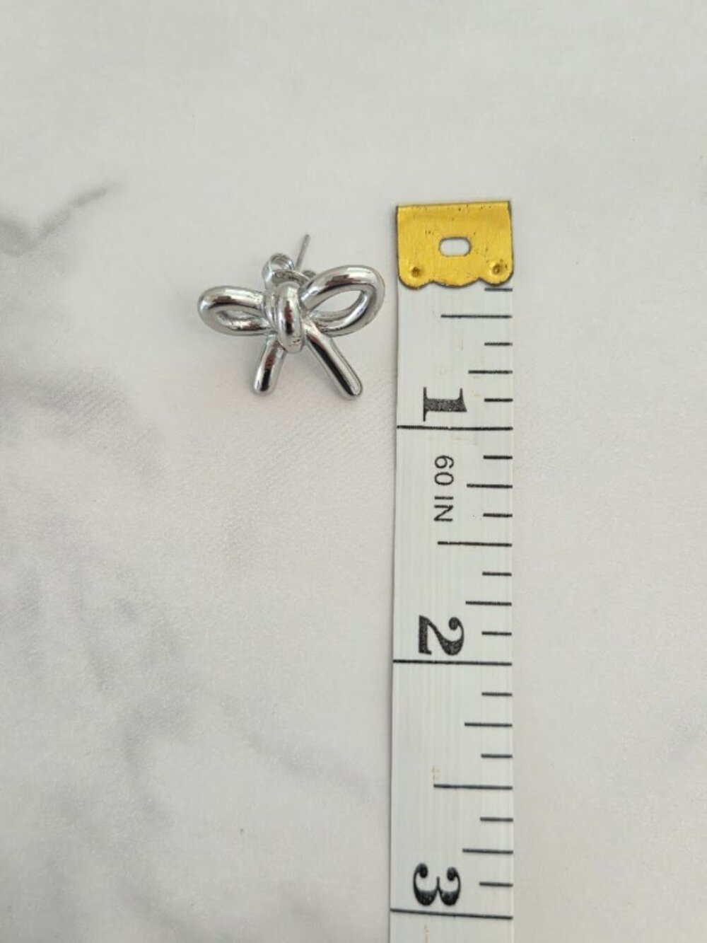 Silver Bow Stud Earrings Chunky Metallic Ribbon Coquette Statement Minimalist - Picture 8 of 8